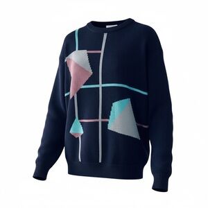 IZOD Club Men’s Navy Multicolor Vintage Geometric Knit Sweater Extra Large